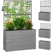 Famanu – Plantenbak met kletterhulp, polyrotan vlechtwerk, 3 bakken, grijs