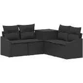 vidaXL Bankstel 5 st Zwart Poly Rattan en Staal
