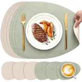 Famanu – Afwasbare placemats en onderzetters, dubbelzijdige ovale placemats
