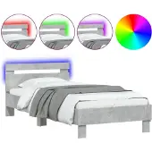 vidaXL Bedframe met hoofdbord en LED-verlichting betongrijs 90x200 cm