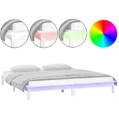 vidaXL Bedframe LED massief hout wit 135x190 cm