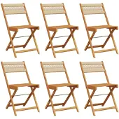 vidaXL Klapstoelen, 6 stuks, beige, massief acaciahout