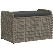 vidaXL Opbergbankje met kussen 80x51x52 cm poly rattan grijs