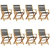 vidaXL Opklapbare stoelen, 8 stuks, zwart, massief acaciahout
