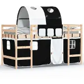 vidaXL Kinderhoogslaper met tunnel 80x200 cm grenenhout wit en zwart