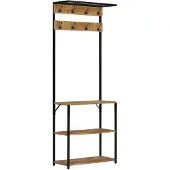 vidaXL Kapstok met schoenenrek 68x30x182 cm massief ruw mangohout