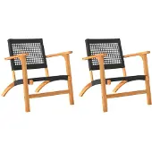 vidaXL Tuinstoelen, 2 stuks, zwart, van polyrotan en acaciahout