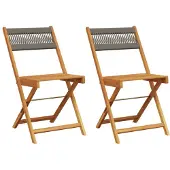 vidaXL Opklapbare stoelen, 2 stuks, grijs, massief acaciahout en touw