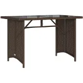 vidaXL Tuintafel met glazen blad 110x68x70 cm poly rattan bruin