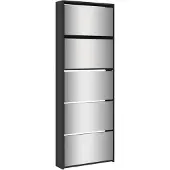 vidaXL Schoenenkast met spiegel 5-laags 63x17x169,5 cm zwart