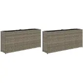 vidaXL Plantenbakken met 2 potten 2 st 90x20x40 cm poly rattan grijs