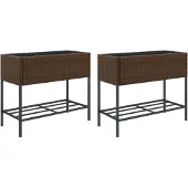 vidaXL Plantenbakken met schap 2 st 90x40x75 poly rattan bruin