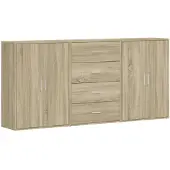 vidaXL Dressoirs 3 st 60x31x84 cm bewerkt hout sonoma eikenkleurig