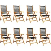 vidaXL 8-delige set verstelbare klapstoelen van zwart massief hout (akazie)