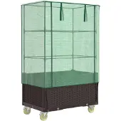 vidaXL Plantenbak verhoogd met hoes en wielen 80x50x182 cm rattanlook