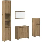 vidaXL 4-delige Badkamermeubelset bewerkt hout artisanaal eikenkleur