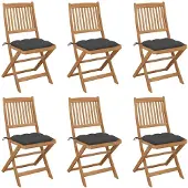 vidaXL Klapstoelen, 6 stuks, met kussens, gemaakt van massief acaciahout