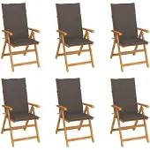 vidaXL Klapstoelen, set van 6, met taupekleurige kussens, gemaakt van massief teakhout