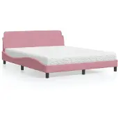 vidaXL - Bed - met - matras - "Dover" - fluweel - roze - 160x200 - cm