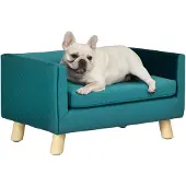 PawHut Pet Sofa-Polyester, Birkenholz-64L x 45B x 36H cm-Blau