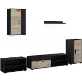 Vicco Woonwand Berno, Zwart/Zand eik, Set van 5 stuks