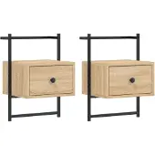 vidaXL Nachtkastjes 2 st wandgemonteerd 35x30x51 cm hout sonoma eiken