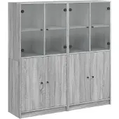 vidaXL Boekenkast met deuren 136x37x142 cm hout grijs sonoma eiken