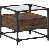 vidaXL Salontafel met glazen blad 50x50x45 cm bruineiken staal