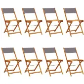 vidaXL Opklapbare stoelen, 8 stuks, antracietkleurige stof en massief hout.