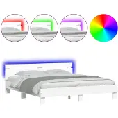 vidaXL Bedframe met hoofdeinde en LED-verlichting wit 160x200 cm