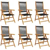 vidaXL 6-delige set verstelbare klapstoelen van zwart massief hout (akazie)
