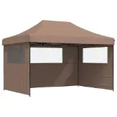 vidaXL Partytent inklapbaar pop-up met 3 zijwanden bruin