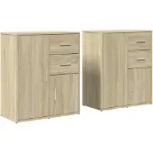 vidaXL Dressoirs 2 st 60x31x70 cm bewerkt hout sonoma eikenkleurig