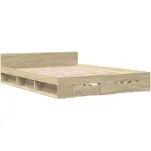 vidaXL Bedframe met lades bewerkt hout sonoma eikenkleurig 135x190 cm