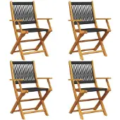 vidaXL Klapstoelen, 4 stuks, zwart massief acaciahout