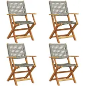 vidaXL Klapstoelen, 4 stuks, grijs polyrotan en massief hout