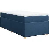 vidaXL Boxspring met matras stof blauw 90x200 cm