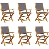 vidaXL Klapstoelen set van 6 stuks, antracietkleurige stof en massief hout.