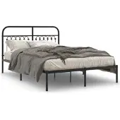 vidaXL Bedframe met hoofdbord metaal zwart 135x190 cm
