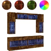 vidaXL 6-delige Tv-wandmeubelset met LED-verlichting gerookt eiken