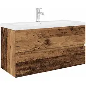 vidaXL Wastafelkast met ingebouwde wasbak en kraan oud houtkleurig