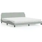 vidaXL Bed met matras "Dover" fluweel lichtgrijs 200x200 cm