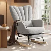 Songmics Schommelstoel, Teddyfleece Relaxstoel met Voetensteun, Duif grijs