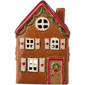 Ib Laursen - Keramieken Huisje - Kerst - Bruin met Kerstkrans - Waxinelichthouder