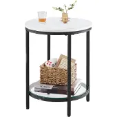 Vasagle Bijzettafel 2 niveaus in wit marmerlook met zwart frame, Wit marmerlook + zwart frame