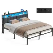 Vasagle metalen bed, 160 x 200 cm, met hoofdeinde, opbergruimte en LED-verlichting