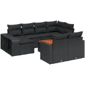 vidaXL 11-delige tuinmeubelset met kussens, zwart, polyrotan
