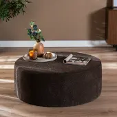 Livin24 Poef Blair rond chenille bruin ø100 cm