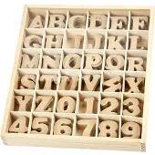 Packlinq Houten letters & cijfers, H: 4 cm, dikte 2,5 mm, 288 stuk/ 1 doos