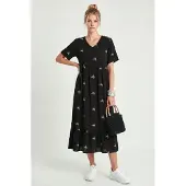 Happiness İstanbul Geborduurd V-hals Midi-jurk